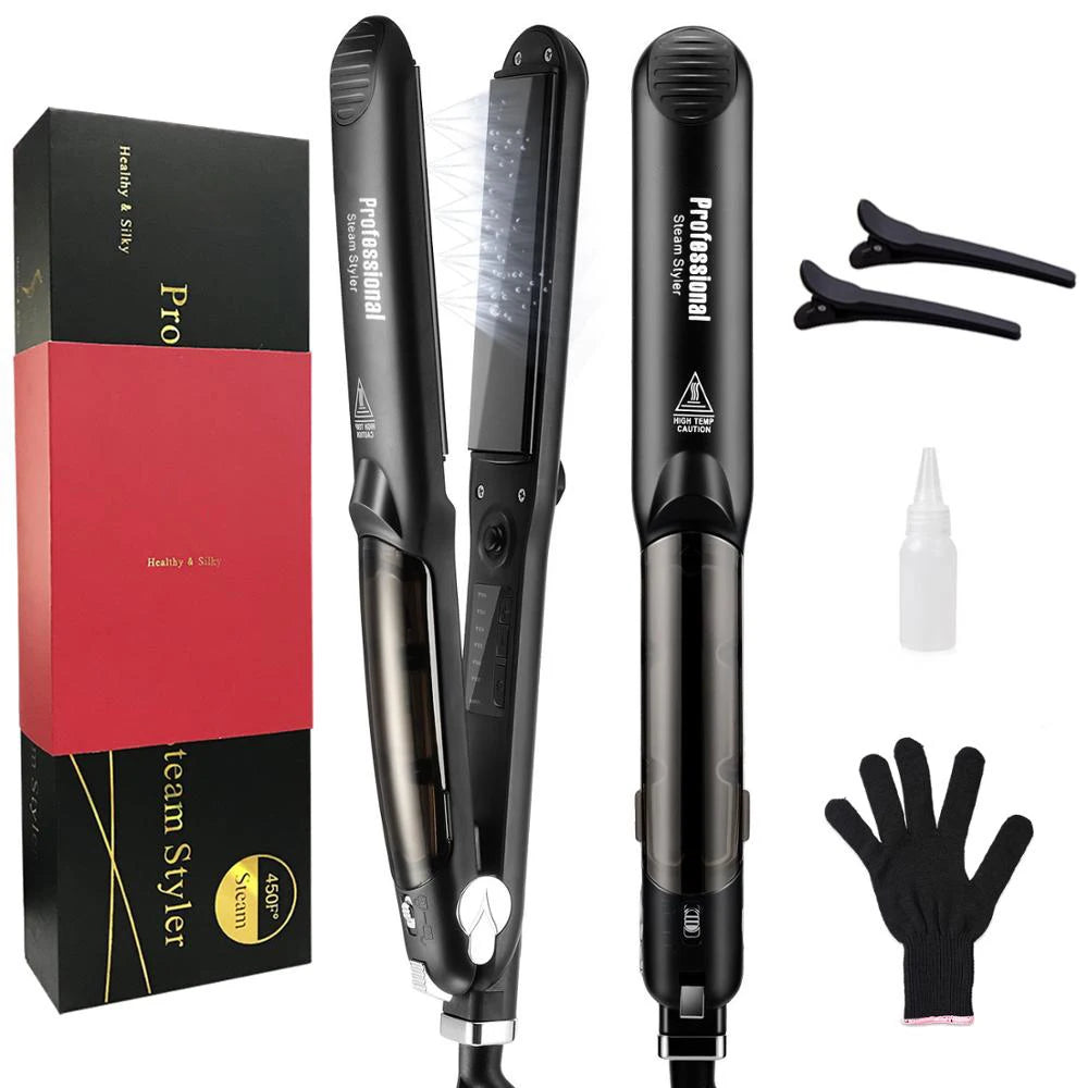 Lisseur Vapeur Céramique Professionnel 450°F – Chauffe Rapide, Vapeur Hydratante, Huile d’Argan
