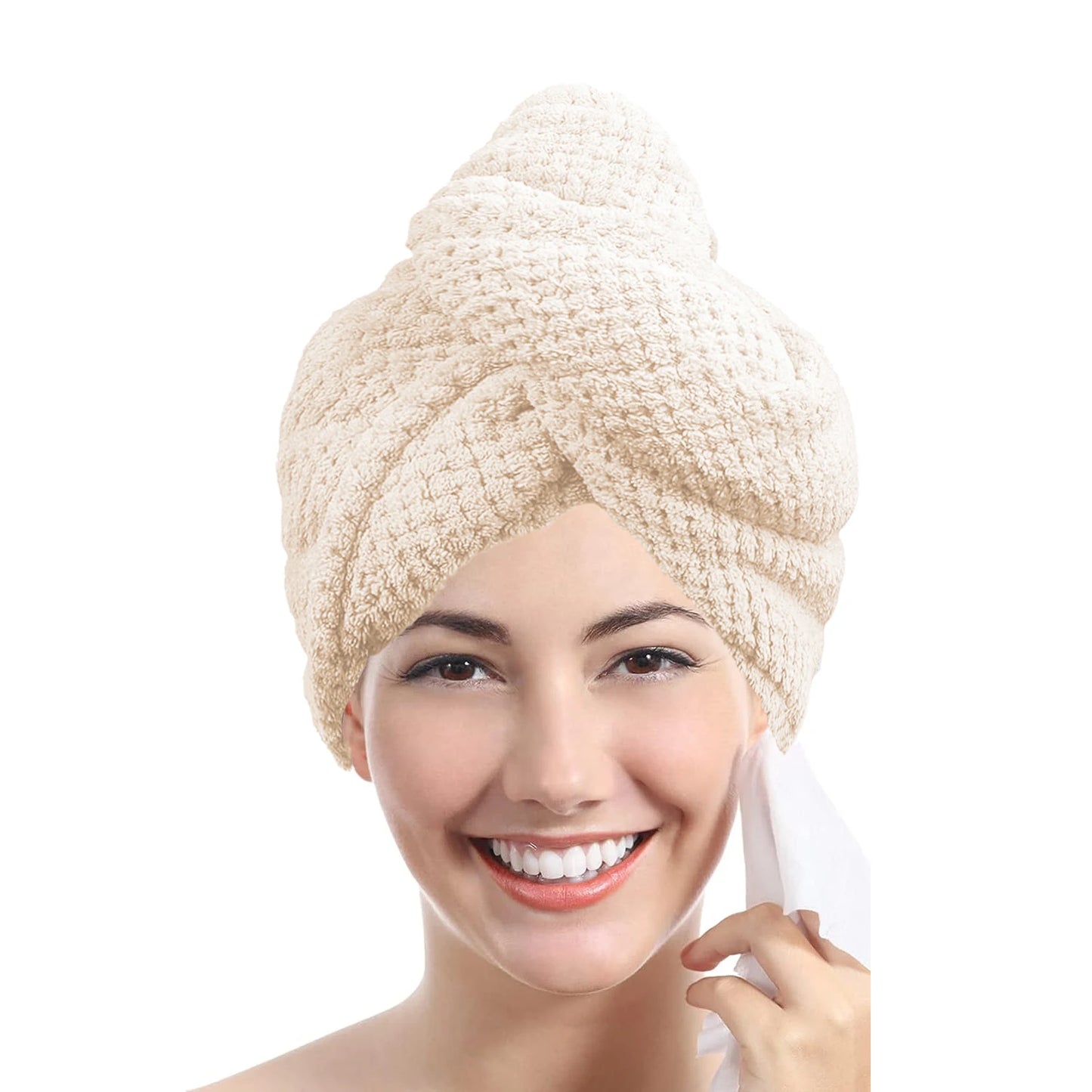Serviette Turban pour Cheveux Unicolore – Bonnet Séchage Absorbant Texturé 25 × 65 cm avec Bouton, Accessoire Cheveux pour Femme