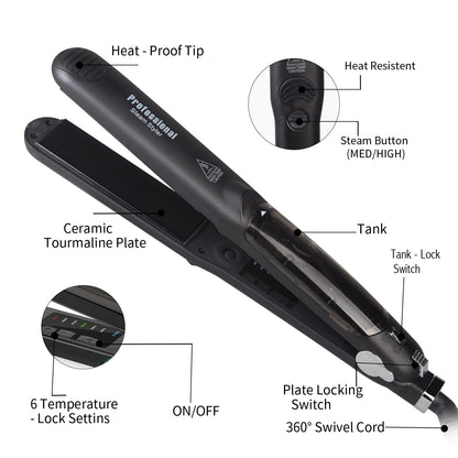 Lisseur Vapeur Céramique Professionnel 450°F – Chauffe Rapide, Vapeur Hydratante, Huile d’Argan
