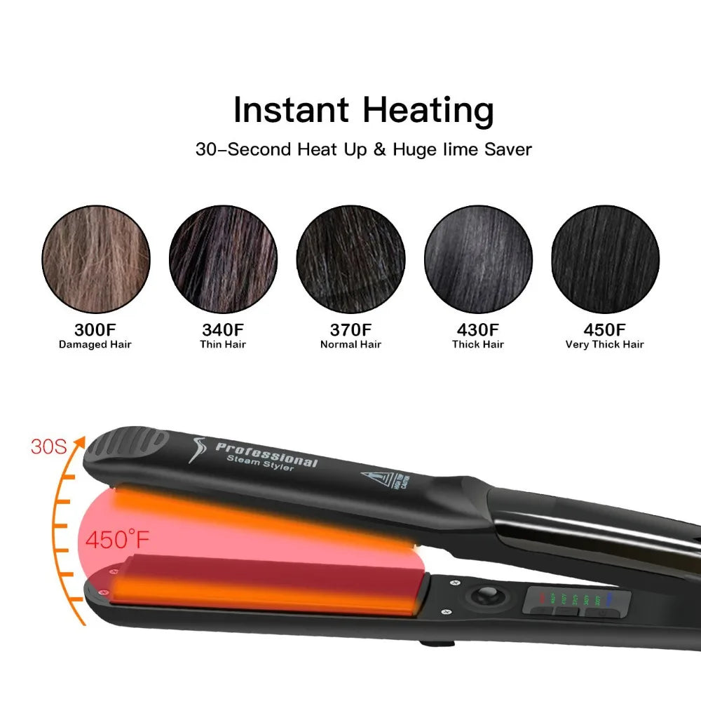 Lisseur Vapeur Céramique Professionnel 450°F – Chauffe Rapide, Vapeur Hydratante, Huile d’Argan