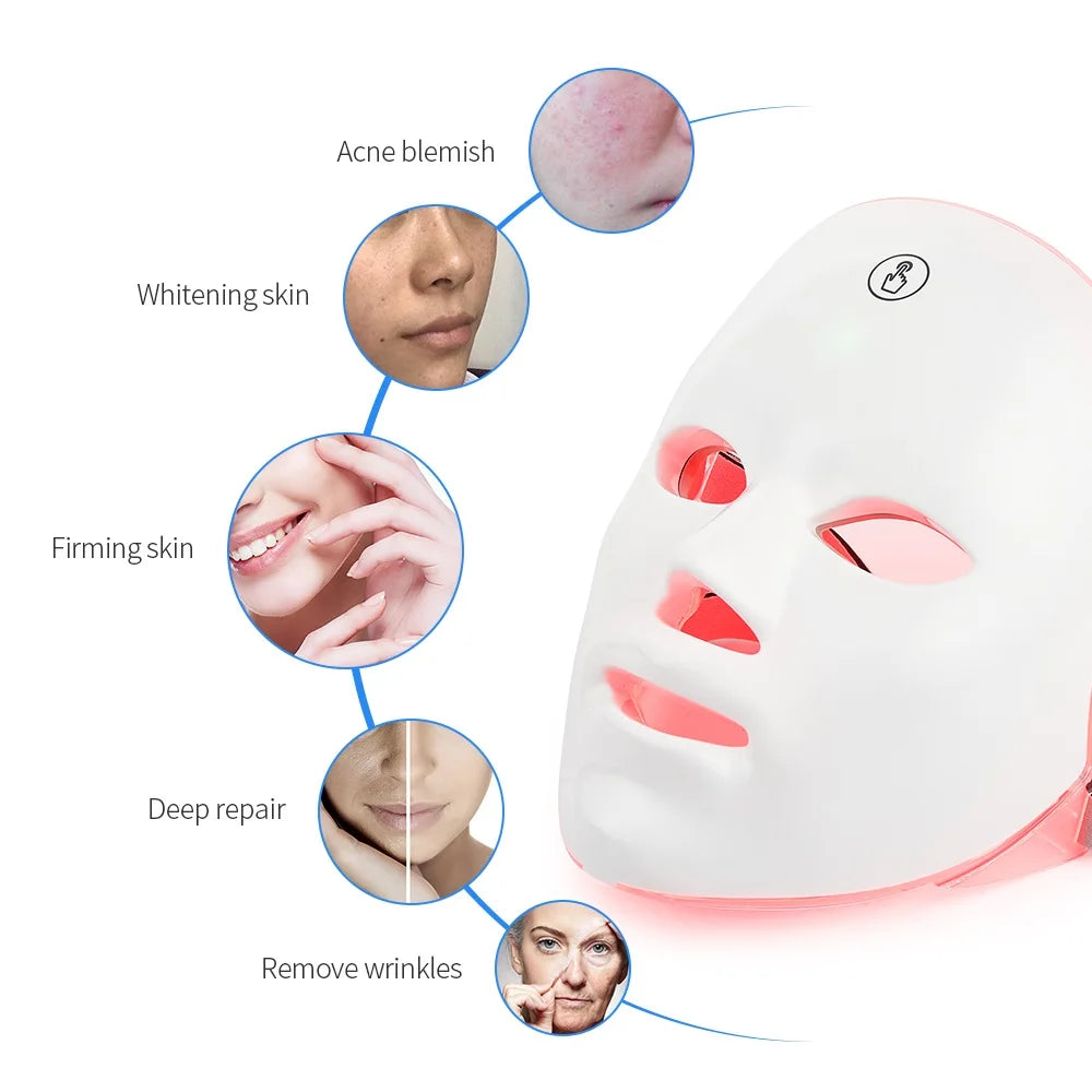 Masque Facial LED Rechargeable – 7 Couleurs Photon, Anti-Âge, Lifting, Soin de la Peau à Domicile