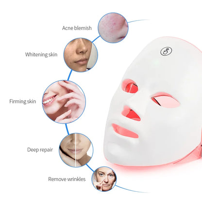 Masque Facial LED Rechargeable – 7 Couleurs Photon, Anti-Âge, Lifting, Soin de la Peau à Domicile