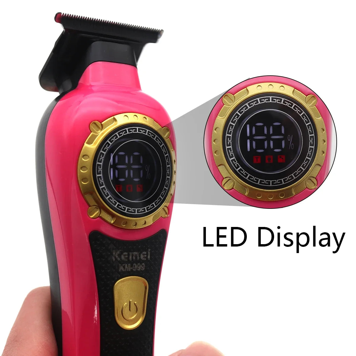 Kemei KM-999 Tondeuse Cheveux Homme – Professionnelle, Lame T DLC, Zéro Gap, USB, Écran LED