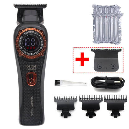 Kemei KM-999 Tondeuse Cheveux Homme – Professionnelle, Lame T DLC, Zéro Gap, USB, Écran LED