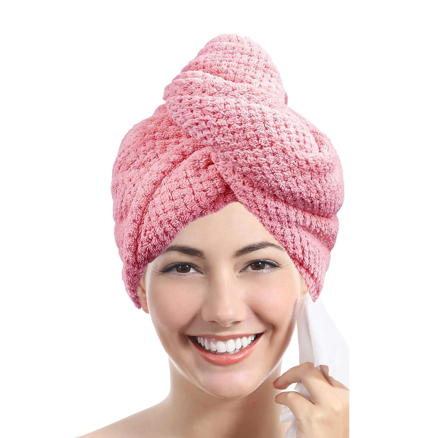 Serviette Turban pour Cheveux Unicolore – Bonnet Séchage Absorbant Texturé 25 × 65 cm avec Bouton, Accessoire Cheveux pour Femme