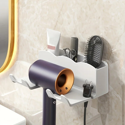 Support de Rangement pour Sèche-Cheveux – Support Mural de Salle de Bain Sans Perçage, Porte-Sèche-Cheveux avec Conduit d’Air