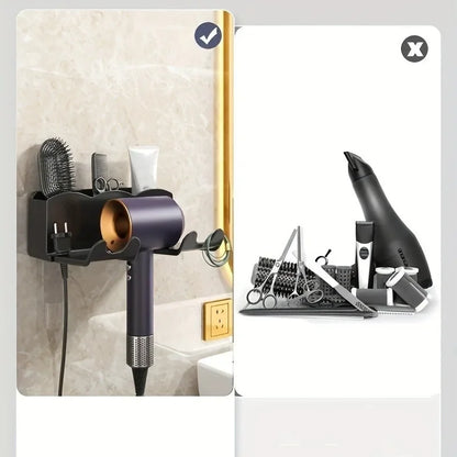 Support de Rangement pour Sèche-Cheveux – Support Mural de Salle de Bain Sans Perçage, Porte-Sèche-Cheveux avec Conduit d’Air