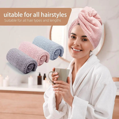 Serviette Turban pour Cheveux Unicolore – Bonnet Séchage Absorbant Texturé 25 × 65 cm avec Bouton, Accessoire Cheveux pour Femme