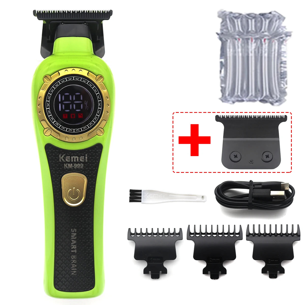Kemei KM-999 Tondeuse Cheveux Homme – Professionnelle, Lame T DLC, Zéro Gap, USB, Écran LED
