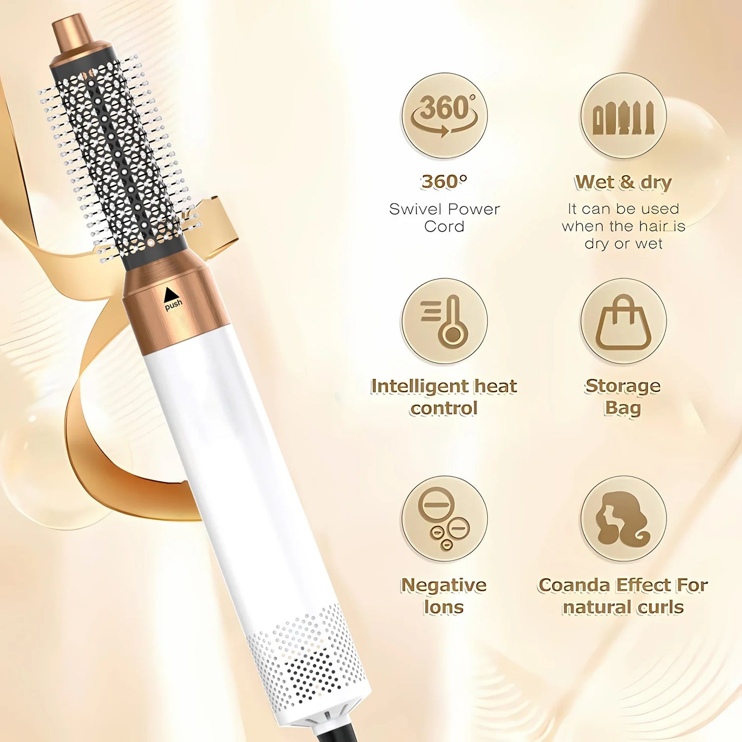 Brosse Coiffante Électrique 5-en-1 – Air Chaud, Lisseur, Boucleur Automatique, Outil de Coiffure Multifonction