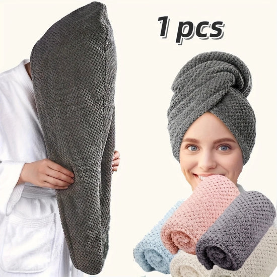 Solid Color Hair Towel Turban – Absorbent Textured Hair Drying Cap with Button, 25 × 65 cm Hair Accessory for Women