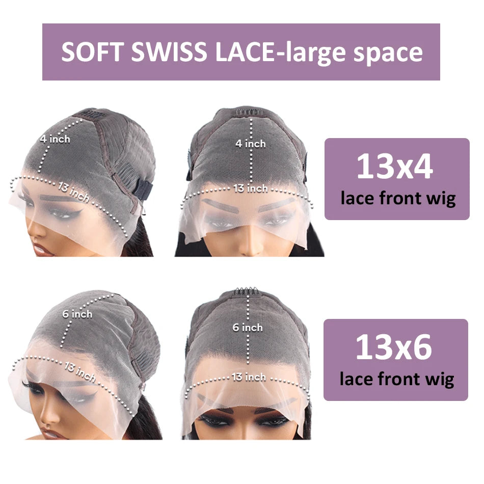 Perruque Luxe Cheveux Humains Lisses Noirs – Lace Front HD 13x6 / 13x4, Pré-Épilée, Densité 250 %, 30–40 Pouces
