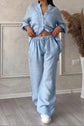 Ensemble Femme Casual en Coton et Lin – Chemise Unie & Pantalon Large à Cordon