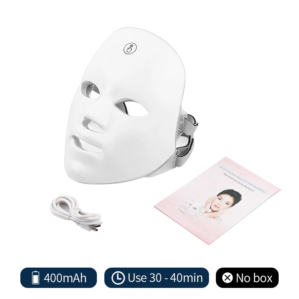 Masque Facial LED Rechargeable – 7 Couleurs Photon, Anti-Âge, Lifting, Soin de la Peau à Domicile