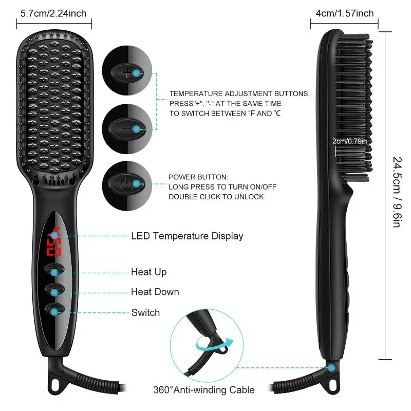 Brosse Lissante Électrique pour Barbe – Peigne Chauffant Anti-Brûlure, Céramique, Lissage Facile