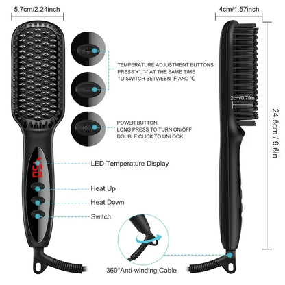 Brosse Lissante Électrique pour Barbe – Peigne Chauffant Anti-Brûlure, Céramique, Lissage Facile