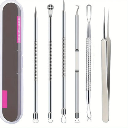 Kit Anti-Acné 6 Pièces – Extracteurs de Points Noirs, Nettoyage des Pores, Soin Visage