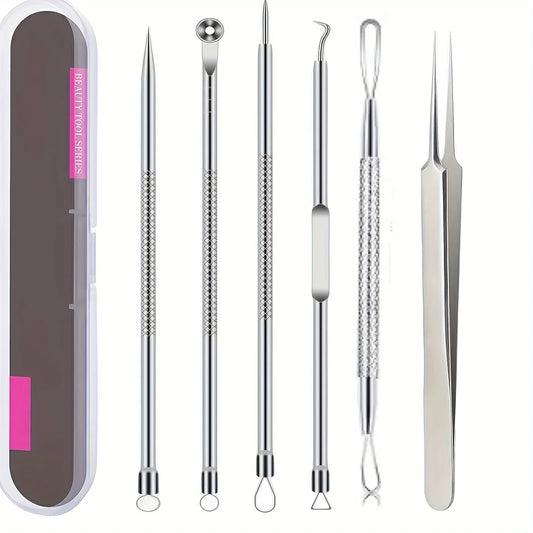 Kit Anti-Acné 6 Pièces – Extracteurs de Points Noirs, Nettoyage des Pores, Soin Visage