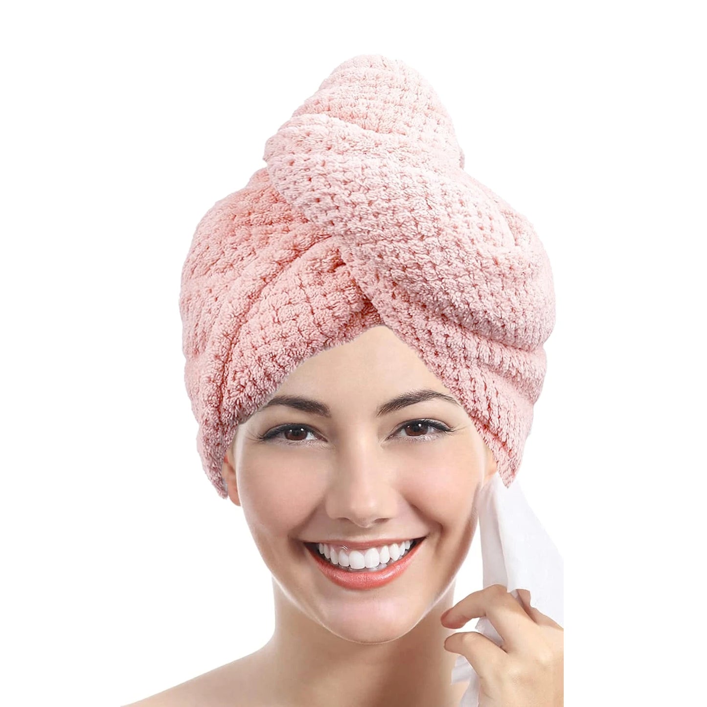 Serviette Turban pour Cheveux Unicolore – Bonnet Séchage Absorbant Texturé 25 × 65 cm avec Bouton, Accessoire Cheveux pour Femme