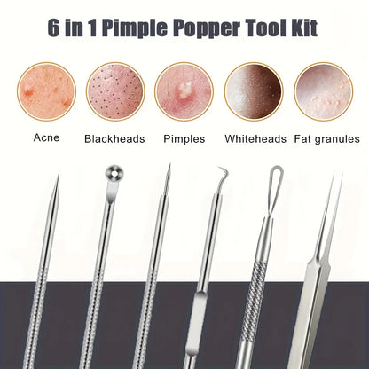 Kit Anti-Acné 6 Pièces – Extracteurs de Points Noirs, Nettoyage des Pores, Soin Visage