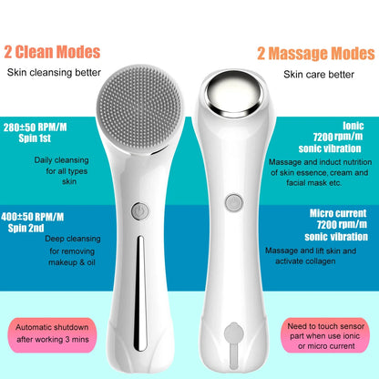 Brosse Nettoyante Visage Sonique Rechargeable – Étanche IPX7 avec 5 Têtes Interchangeables