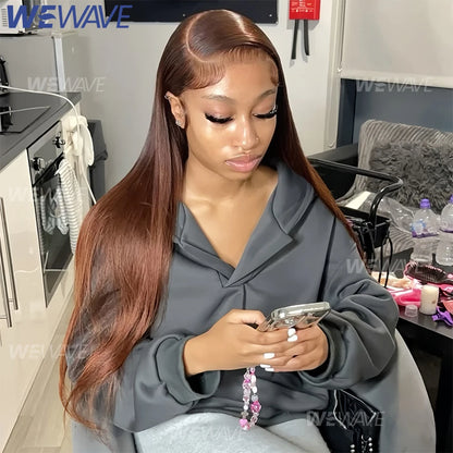 Perruque Cheveux Humains Lisses Marron Chocolat – Lace Front HD 13x6 / 13x4, Longue 30–36 Pouces