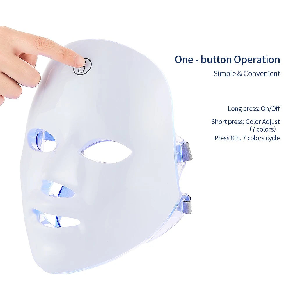 Masque Facial LED Rechargeable – 7 Couleurs Photon, Anti-Âge, Lifting, Soin de la Peau à Domicile