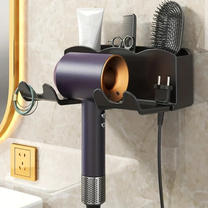 Support de Rangement pour Sèche-Cheveux – Support Mural de Salle de Bain Sans Perçage, Porte-Sèche-Cheveux avec Conduit d’Air