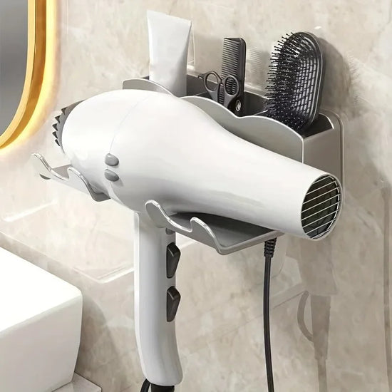 Hair Dryer Storage Holder – Drill-Free Wall-Mounted Bathroom Organizer with Air Vent Design