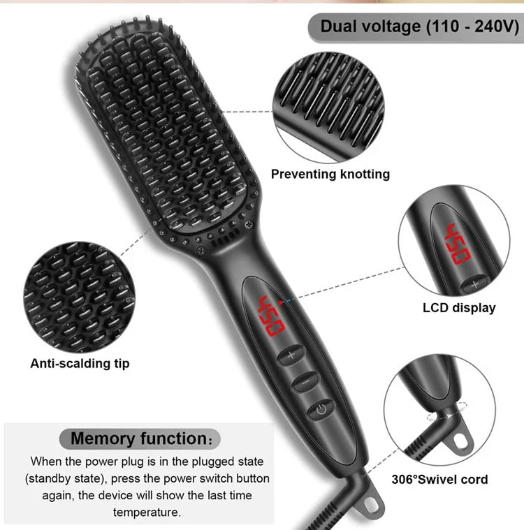 Brosse Lissante Électrique pour Barbe – Peigne Chauffant Anti-Brûlure, Céramique, Lissage Facile