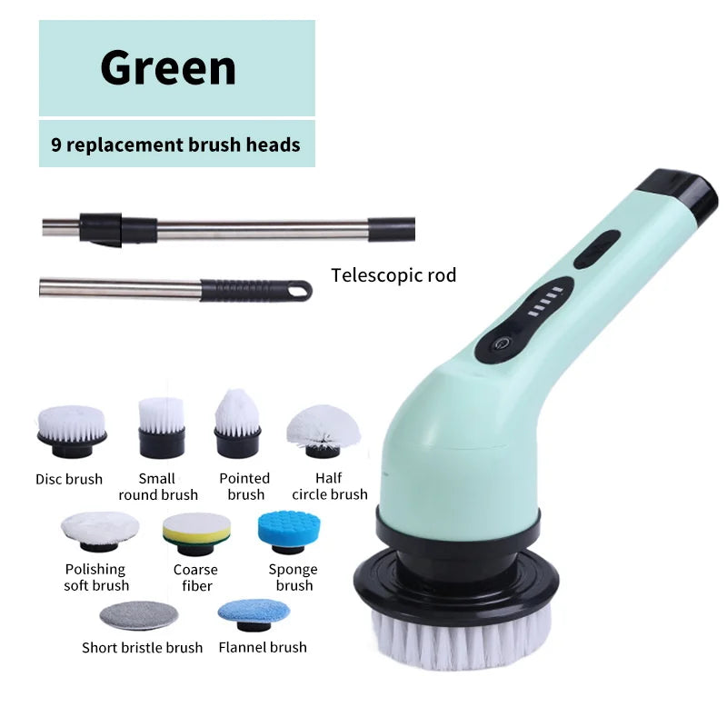Brosse de Nettoyage Électrique 9-en-1 – Nettoyeur Rotatif pour Cuisine, Salle de Bain et Maison