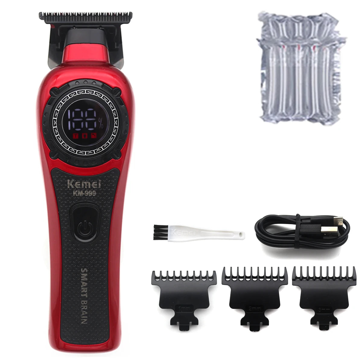 Kemei KM-999 Tondeuse Cheveux Homme – Professionnelle, Lame T DLC, Zéro Gap, USB, Écran LED