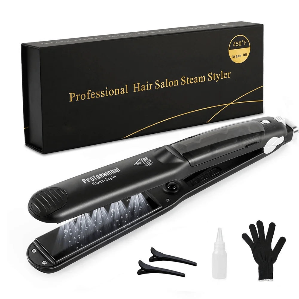 Lisseur Vapeur Céramique Professionnel 450°F – Chauffe Rapide, Vapeur Hydratante, Huile d’Argan