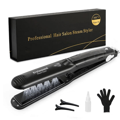 Lisseur Vapeur Céramique Professionnel 450°F – Chauffe Rapide, Vapeur Hydratante, Huile d’Argan