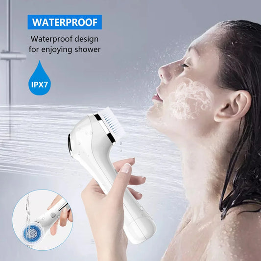 Face Scrubber Sonic Facial Cleansing Brush with 5 Interchangeable Brush Head IPX7 Waterproof Wireless Rechargeable for Massaging