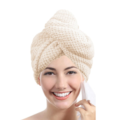 Serviette Turban pour Cheveux Unicolore – Bonnet Séchage Absorbant Texturé 25 × 65 cm avec Bouton, Accessoire Cheveux pour Femme