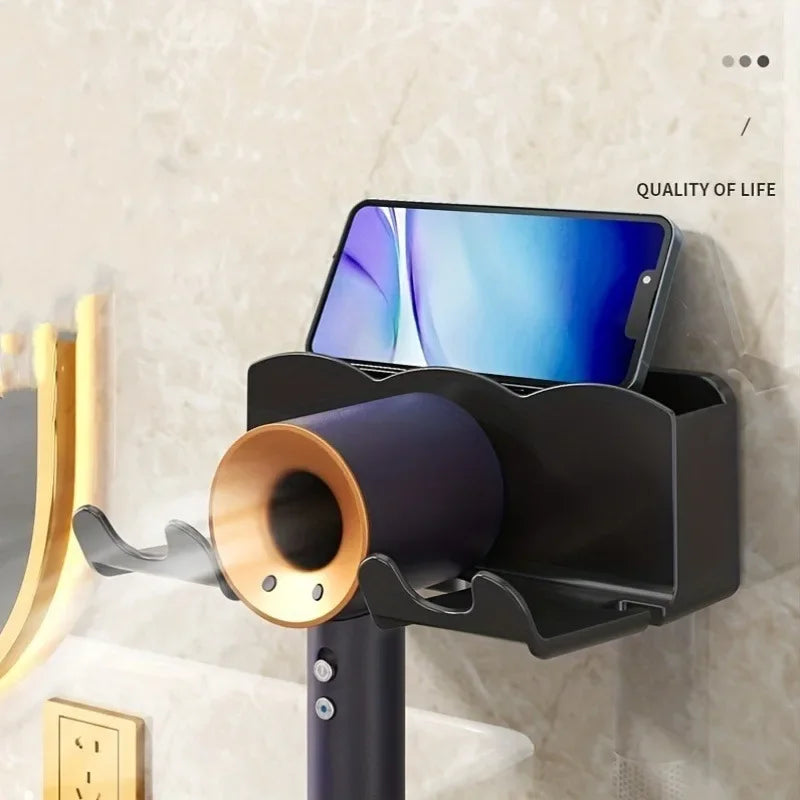Support de Rangement pour Sèche-Cheveux – Support Mural de Salle de Bain Sans Perçage, Porte-Sèche-Cheveux avec Conduit d’Air