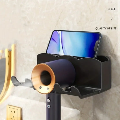 Support de Rangement pour Sèche-Cheveux – Support Mural de Salle de Bain Sans Perçage, Porte-Sèche-Cheveux avec Conduit d’Air