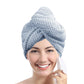 Solid Color Hair Towel Turban – Absorbent Textured Hair Drying Cap with Button, 25 × 65 cm Hair Accessory for Women